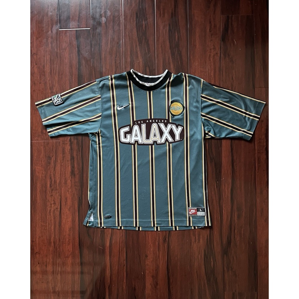 Vintage 1997 Nike Los Angeles LA Galaxy MLS Home Jersey Green Striped Mens Large - Picture 1 of 16